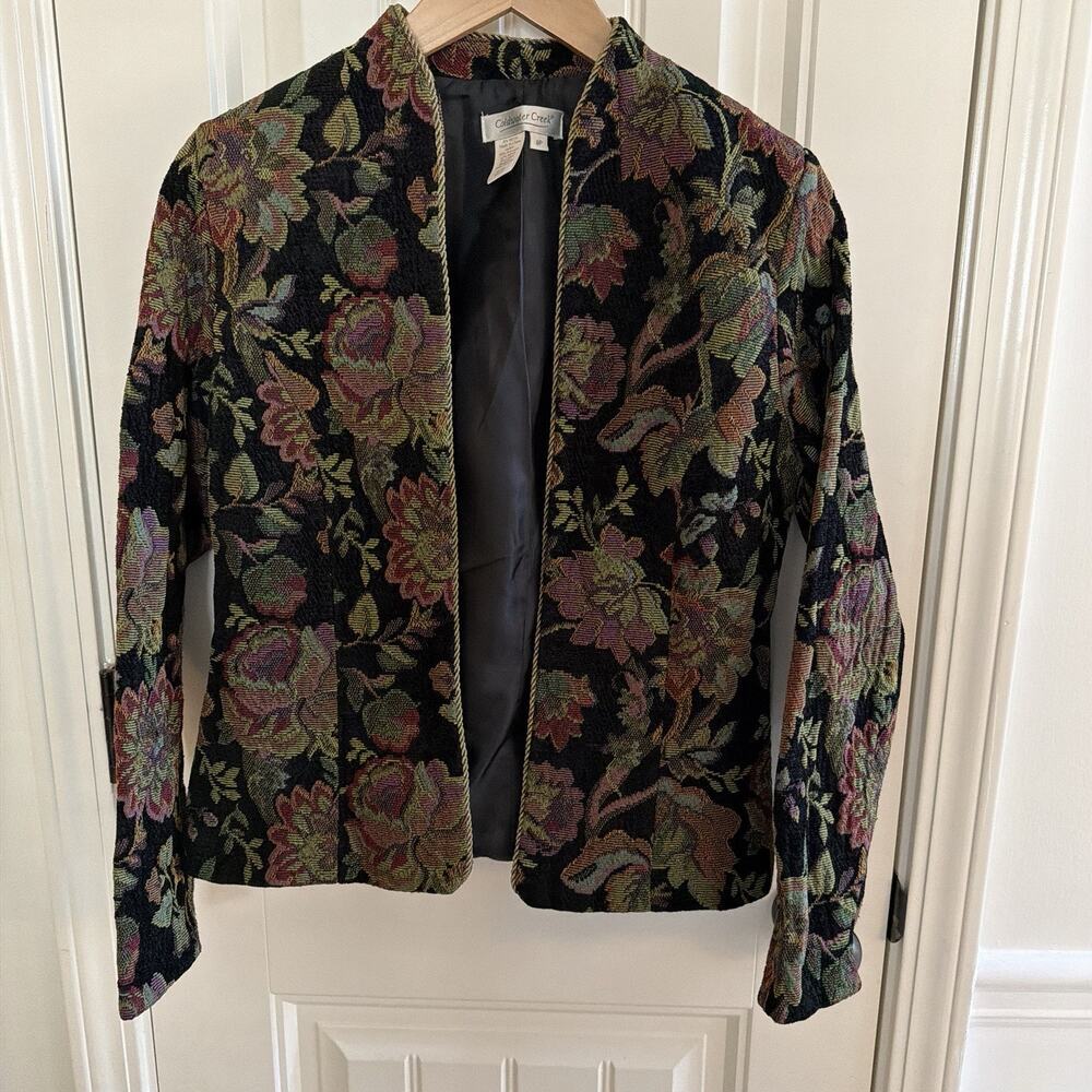 VTG Coldwater Creek Floral Tapestry Blazer Women’s Sz 8p Open-Front Collarless - Picture 5 of 9